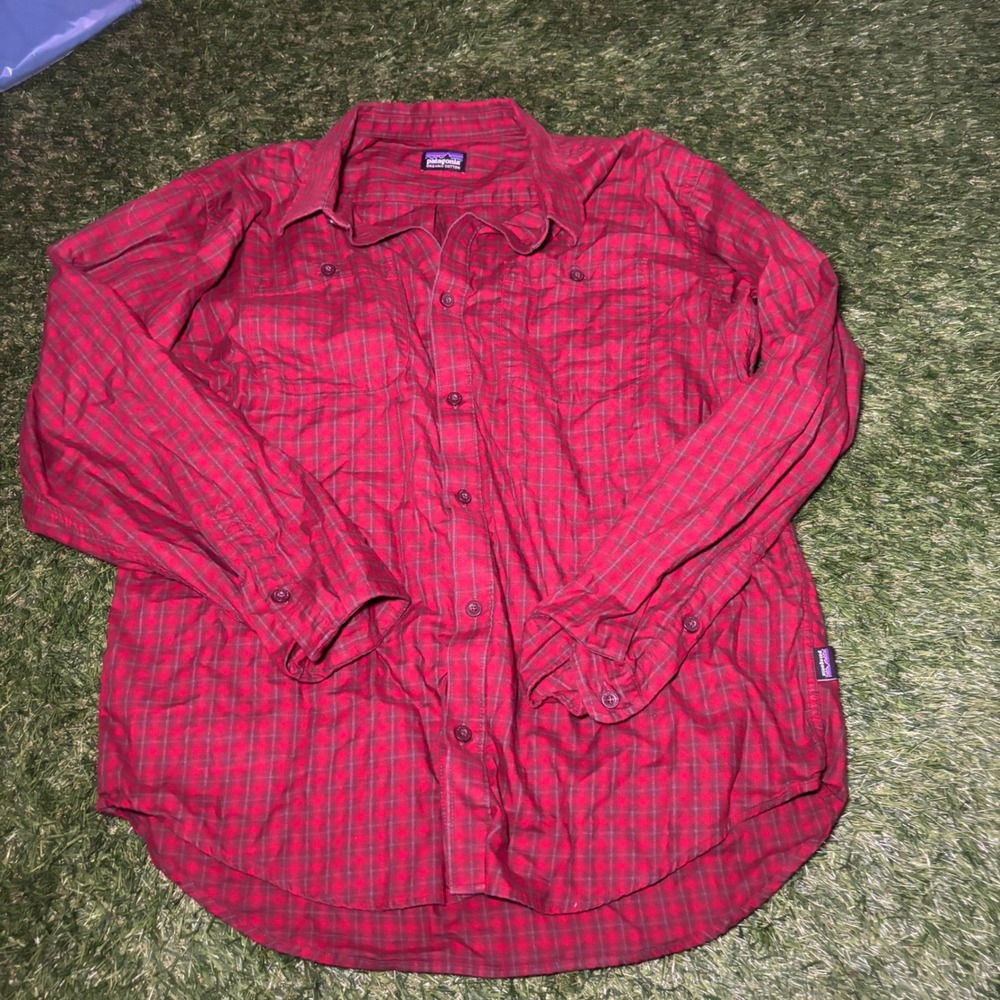 Patagonia Mens Red Plaid Organic Cotton Long Sleeve Button Down Shirt XL